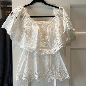 Monsoon White Lace Bardot Peplum Top